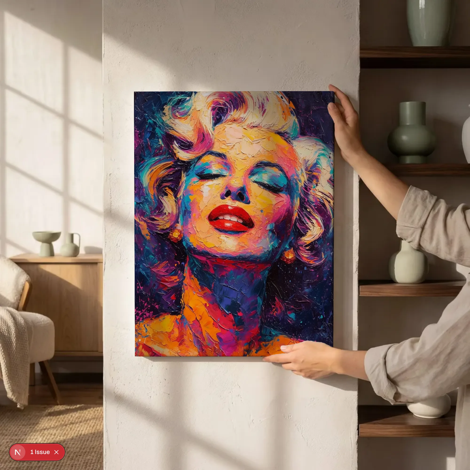 Canvas schilderij aan de muur naast een kast